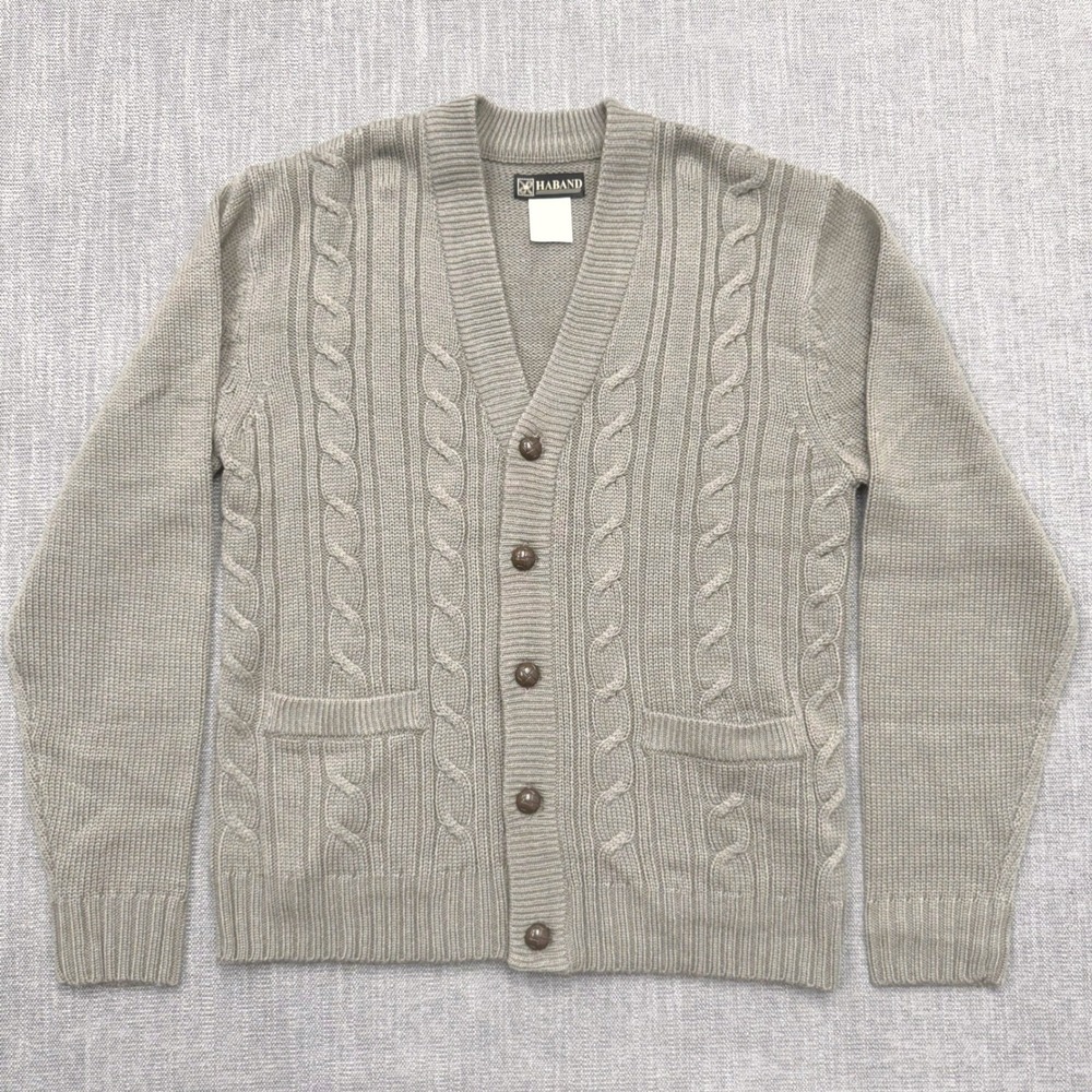 Haband Men's Cable Knit Grandpa Cardigan Sweater Taupe Gray Size S